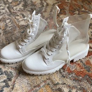 White and clear combat boots